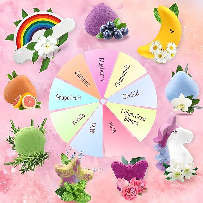 EBS Rainbow Bath Bombs Gift Set, 9 Pcs Handmade Bubble Bath Fizzies, Unicorn Bath Bomb Set for Girls, Natural Organic Bath Bombs Safe for Kids & Toddlers, Gift for Valentine's Day