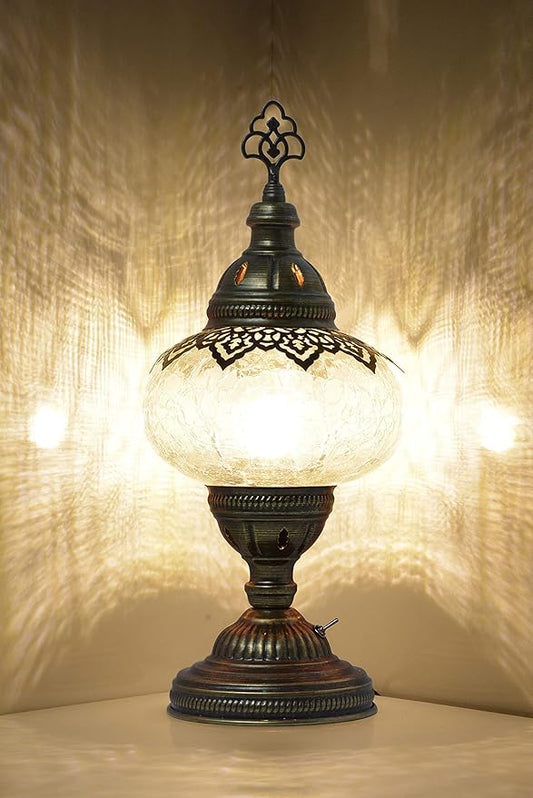 mozaist Battery Operated Turkish Lamp with Built-in LED Light, Cordless Mosaic Table Lamp, Moroccan Decorative Glass Vintage Lamp Shade, Portable Desk Bedside Stained Glass Lamp