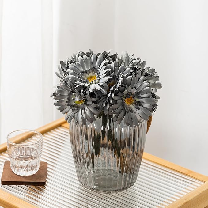 TOPIA Artificial African Daisies Flowers African Daisy Silk Flowers Artificial Gerbera Daisies Pack of 10 (Grey)