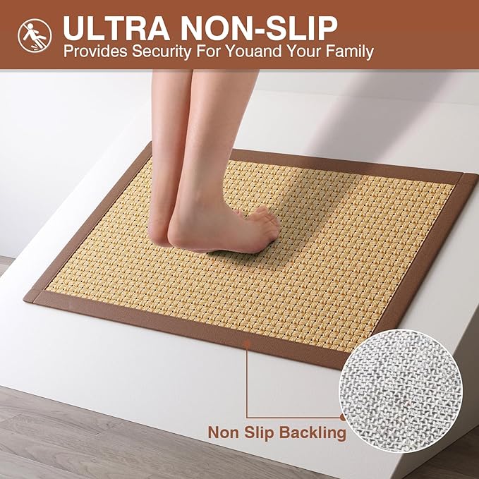 Quick Dry Absorbent Bathroom Rugs Mat Non Slip Bath Mat Ultra Thin Bath Mats for Bathroom Bathroom Mat Floor Rubber Backed Fit Under Door Woven Washable Bath Rugs Brown 16x24