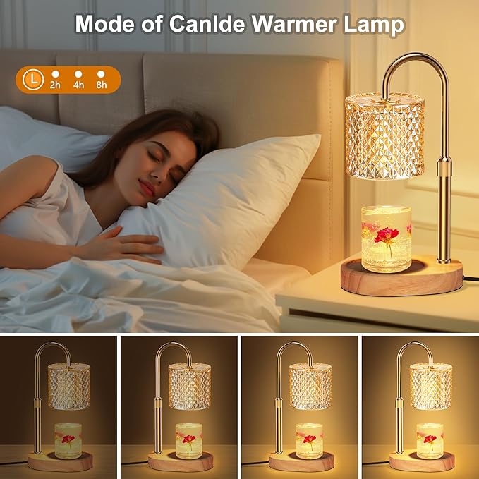 Candle Warmer Lamp with Timer, Candle Lamp with Dimmer and 2 Bulbs, Wax Warmer Height Adjustable for Home Decor, Wax Melt Warmer for Scented Candles