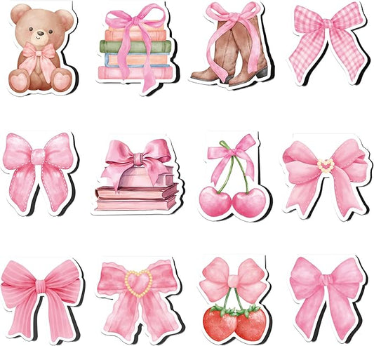 Pink Bows Coquete Magnetic Bookmarks: 12 Pcs Cute Pink Bow Magnet Book Marks, Pretty Book Markers Page Clips for Reading, Gifts for Women Girls Students Book Lovers Office School Supplies