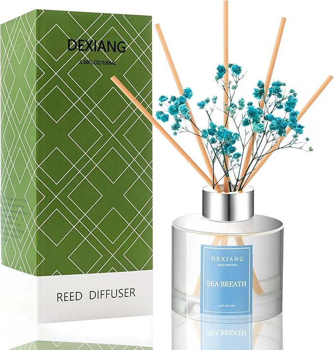 Sea Breath Reed Diffuser Set - 3.38 fl oz (100ml) Essential Oil with 6 Reed Sticks | Home & Bathroom Decor