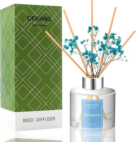Sea Breath Reed Diffuser Set - 3.38 fl oz (100ml) Essential Oil with 6 Reed Sticks | Home & Bathroom Decor