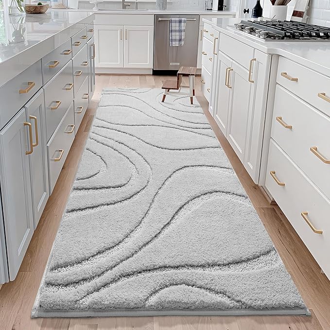 DEXDE Bathroom Rugs Runner 24 x 72 Inch,Extra Long Bathroom Rug Non-Slip,Machine Washable Bath Mats Rug,Grey Silver Soft Carpets for Floor, Tub and Shower, Home Decor Accessories