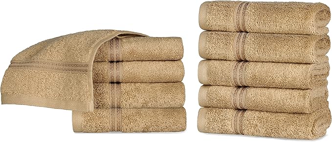 Superior 100% Long Staple Combed Cotton Face Towels, 10 Piece, Toast