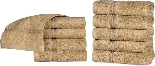 Superior 100% Long Staple Combed Cotton Face Towels, 10 Piece, Toast