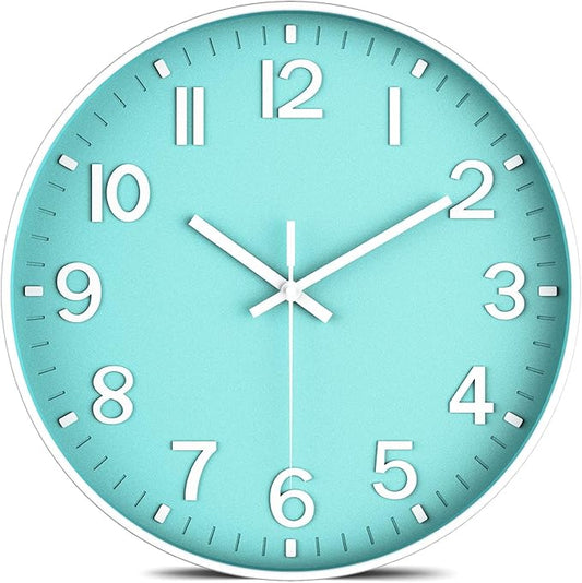 Modern Wall Clock Silent Non-Ticking – Coral Green Analog Wall Clock Battery Operated for Living Room, Kitchen, Bedroom, Office – Stylish Wall Decor for Home, 12 Inch