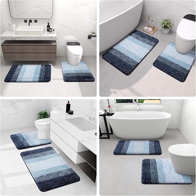 Arotive Microfiber Bathroom Rugs, Shaggy Soft and Absorbent Bath Rug, Non-Slip, Thick Plush Machine Washable Dry Bath Mats for Bathroom, Tub and Shower, 30x20, Dark Blue