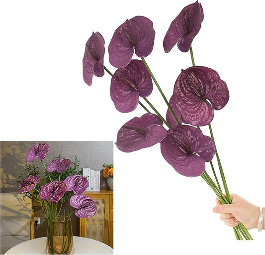 10pcs Artificial Anthurium,28 Inch Faux Tropical Plants Tailflowers,Realistic Flamingo Flower for Home Decor Centerpiece Wedding Bouquet Bonsai,Purple