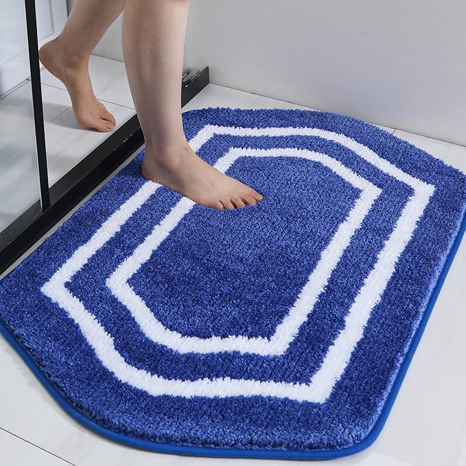 COSY HOMEER Extra Thick Bath Linen Sets Rugs - Anti-Slip Bath Mats Soft Plush 100% Strong Polyester Living Room Bathroom Water Absorbent(Blue,17x27 - Inches)