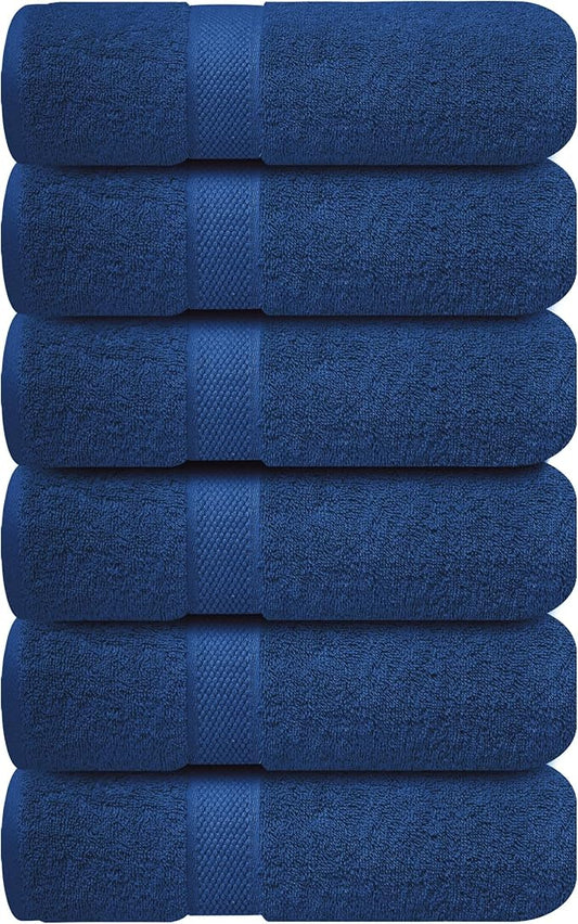 Infinitee Xclusives Luxury 100% Ring-Spun Cotton Hand Towels for Bathroom Set of 6 (16x28 inches) - Soft, Absorbent & Quick-Drying Bath Towels for Bathroom, Gym, Spa & Hotel Use (Tranquil Navy)