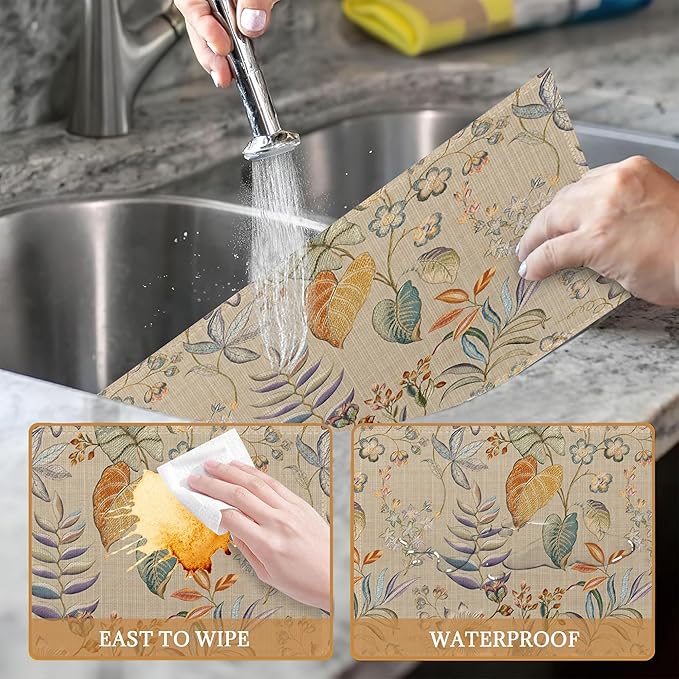 Colorful Flower and Leaf Placemats Set of 6 Place Mats for Kitchen Table Washable Farmhouse Linen Table Mats Dining Decoration 12x18 Inch