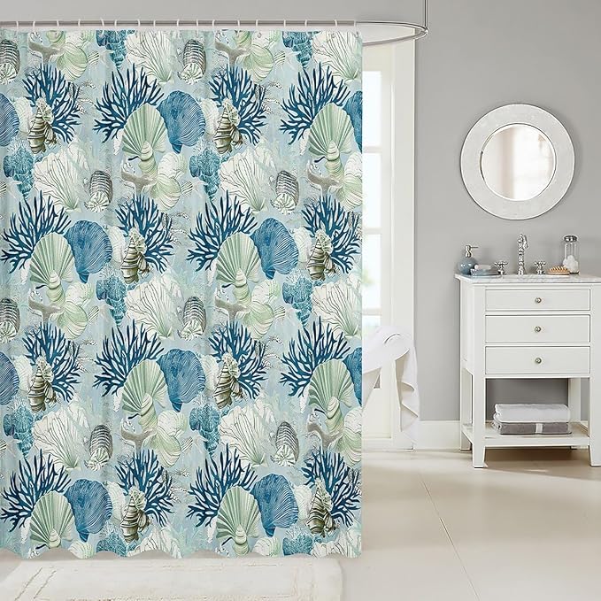 Feelyou Seashell Conch Print Shower Curtain 72"x72" Kids Marine Life Sea Bathroom Shower Curtain Set for Boys Girls Teens Ocean Marine Themed Bath Curtain Coastal Nautical Bathroom Accessories