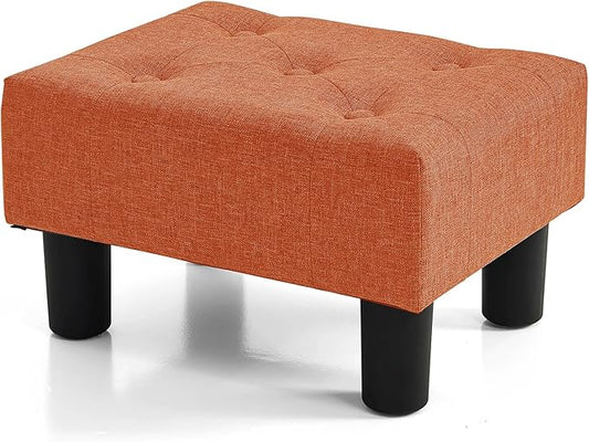 BRIAN & DANY Small Foot Stool, Linen Foot Stools with Legs, Stable Small Footstool for Living Room, Orange