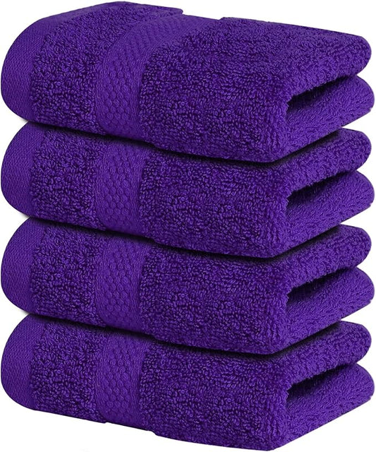 Infinitee Xclusives Luxury Wash Cloths for Showering [12x12] – 100% Cotton Washcloths [Pack of 4], Soft and Absorbent Face Towels for Bathroom Wash Clothes, Gym, and Spa (Profound Purple)