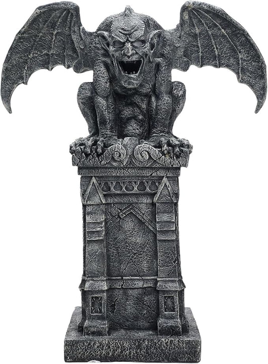 Haunted Hill Farm Motion-Activated 3.2-Ft. Tall Gargoyle, Battery Operated Scare Prop with Spooky Sound Effects and Lights for Indoor or Covered Outdoor Creepy Halloween Decoration
