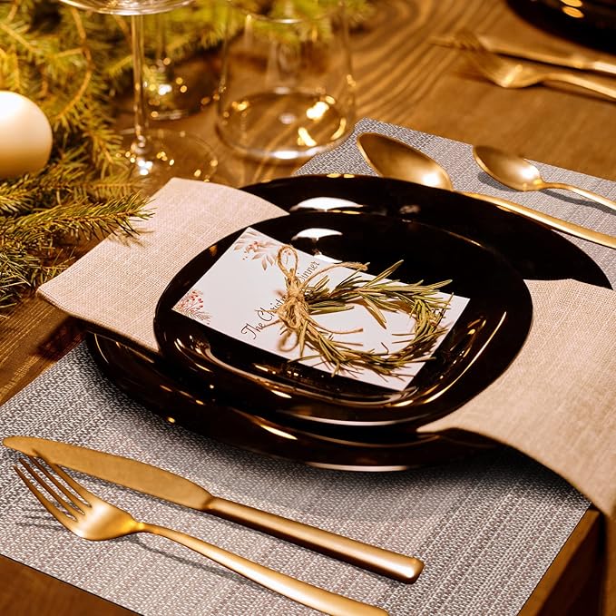 Winknowl Placemats, Set of 8 Heat Resistant Stain Resistant Woven Vinyl Insulation Placemats, Durable Washable Elegant Table Mats for Dining (Pink Gold)