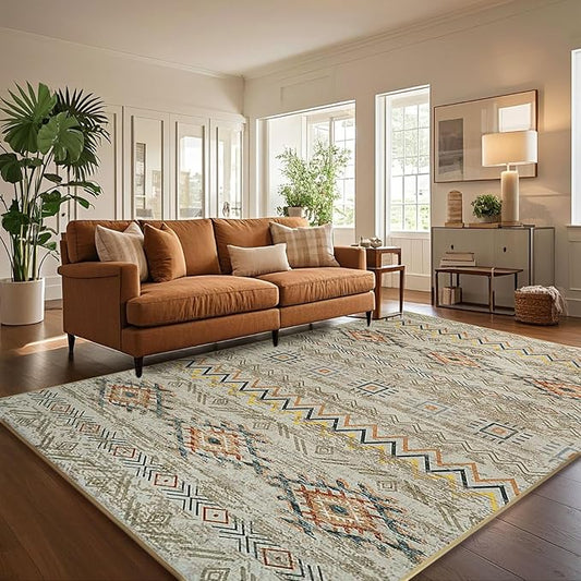 Area Rug Living Room Rugs Large Soft Boho Farmhouse Indoor Floor Rug (Brown, 5'x7')