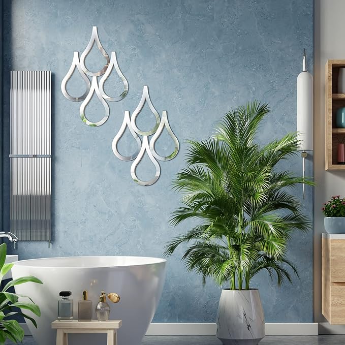 Weysat 2 Pieces Teardrop Wall Mirror Hanging Wall Mounted Decorative Accent Mirror for Home Living Room Bedroom Bathroom, 15.7 x 11 Inch(Silver)
