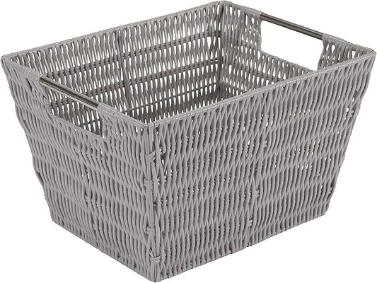 Simplify 12"x10"x8" Medium Woven Basket for Storage with Handles, Nursery, Playroom, Toys, Bedroom, Closet, Clothes, Office, Decorative Organizer Rattan Totes, Grey