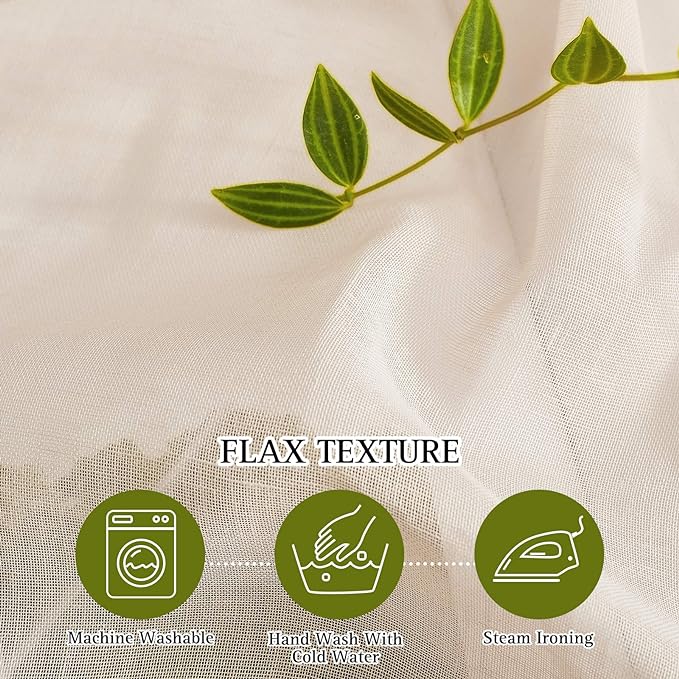 NICETOWN Semi Sheer Beige Curtains 84 inches Long, Grommet Retro Linen Curtains Window Treatments Vertical Drapes Privacy with Light Filter for Living Room, W52 x L84, 2 Panels