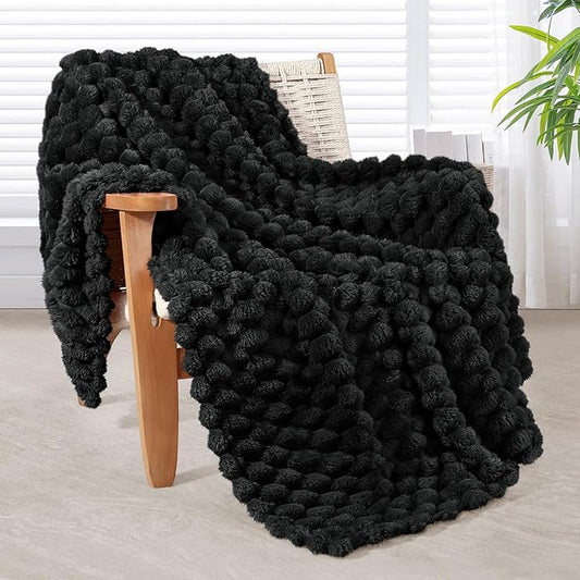 Whale Flotilla Throw Blanket for Couch with Jacquard Pattern, Fuzzy Soft Cozy Exquisite Blankets for All Season, Warm and Fluffy, 50x60 Inch, Black