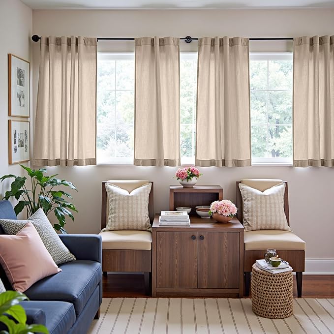 jinchan Linen Curtains for Living Room Drapes Rod Pocket Back Tab Linen Blend Farmhouse Curtains Window Treatments Panelsfor Bedroom Patio Door 2 Panels Inches Taupe W50 x L63
