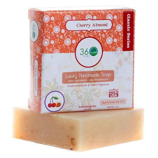 360Feel Cherry Almond Soap - Handcrafted Castile Soap Bar with Soothing Scent - Handmade with Essential Oil - Suitable Gift for Anniversaries, Weddings, and Holiday Stockings - Rich Lather