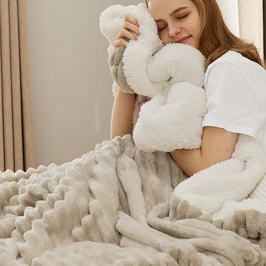 Bedsure Sherpa Blanket Queen Size for Bed - Super Soft Cozy Plush Fleece Thick Warm Blanket for Winter, Beige, 90x90 Inches
