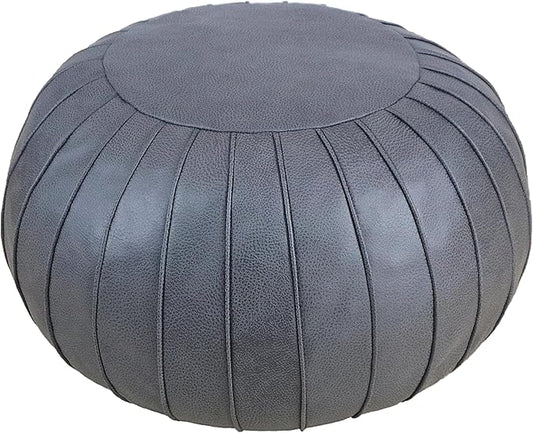 Thgonwid Handmade Storage Pouf Ottoman Foot Stool - Faux Suede Round Floor Cushion 21.6"x13" for Living Room, Bedroom, Wedding Decor, Unstuffed (Deep Grey)