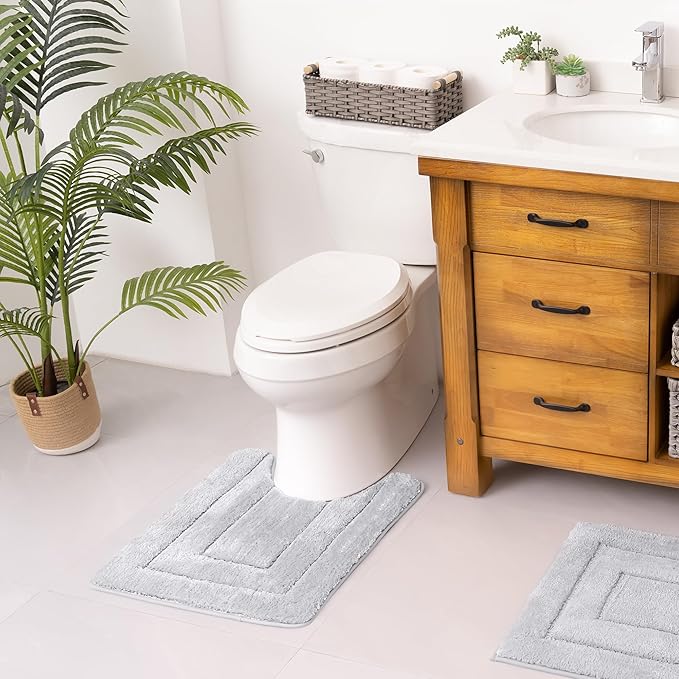 GRANNY SAYS Bathroom Toilet Rugs U Shaped, Bath Mats for Bathroom, Shower Room Rugs Non Slip Washable, Absorbent Microfiber Toilet Mat, Soft Plush Shaggy Bath Carpet, 20" x 24", Gray