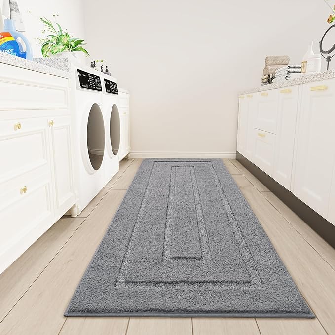 HOMORE Bathroom Runner Rugs 24x70 Non Slip Washable Long Bathroom Rug, Grey Absorbent Bath Rug Runner with TPR Backing, Soft and Thick Bath Mat for Shower Floor