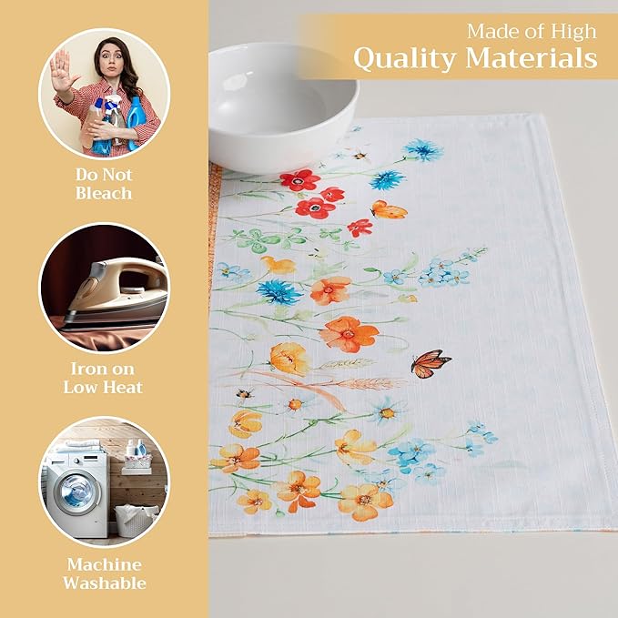 Maison d' Hermine Placemats Set of 4 100% Cotton Washable Cloth Place Mats, Reusable Table Mats for Kitchen Dining Decoration, Party, Wedding, Restaurant Spring/Summer (Summer Whisper, 13" x 19")