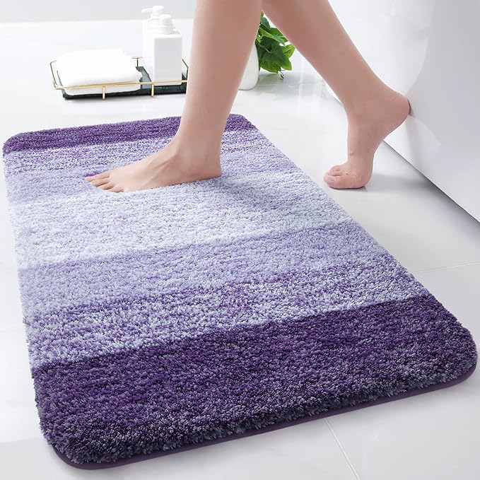 Arotive Microfiber Bathroom Rugs, Shaggy Soft and Absorbent Bath Rug, Non-Slip, Thick Plush Machine Washable Dry Bath Mats for Bathroom, Tub and Shower, 24x16, Dark Purple