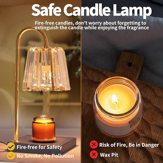 Candle Warmer Lamp With 2 Bulbs, Timer & Dimmer 7-Levels, Top Melting Compatible Jar Candles, Glass Heater for Scented Wax, Home Decor Gift for Mom (Clear)