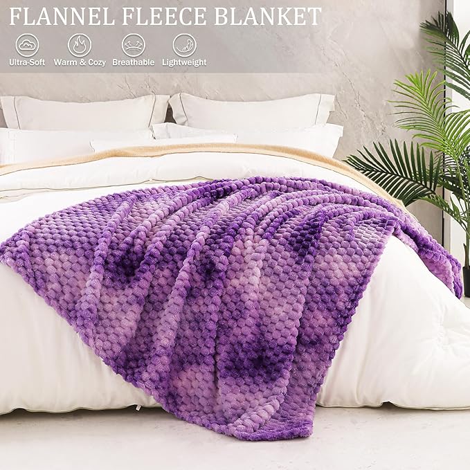 Exclusivo Mezcla Extra Large Soft Fleece Throw Blanket, 50x70 Inches Stylish Jacquard Throw Blanket for Couch, Fuzzy Cozy Lightweight for All Season, Tie-dye Purple