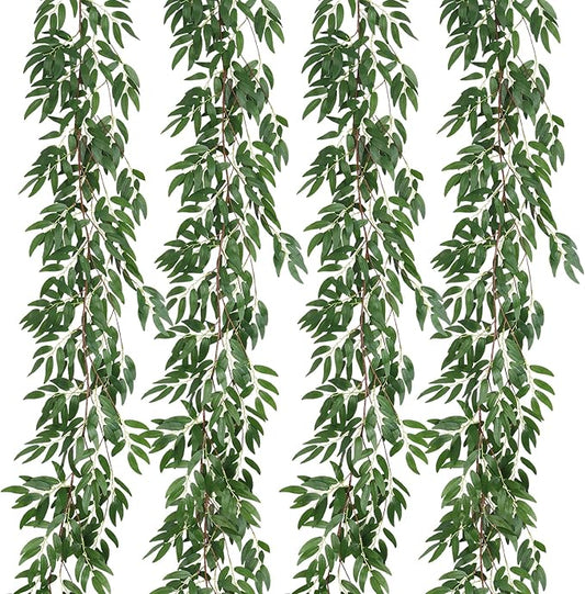 4Pcs Artificial Willow Leaves Vine Twigs 5.7Ft Silk Willows Leaf Ivy Garland Faux Greenery Ivy Plant Decoration for Indoor Outdoor Wedding Jungle Beach Birthday Party Garden Table Spring Summer