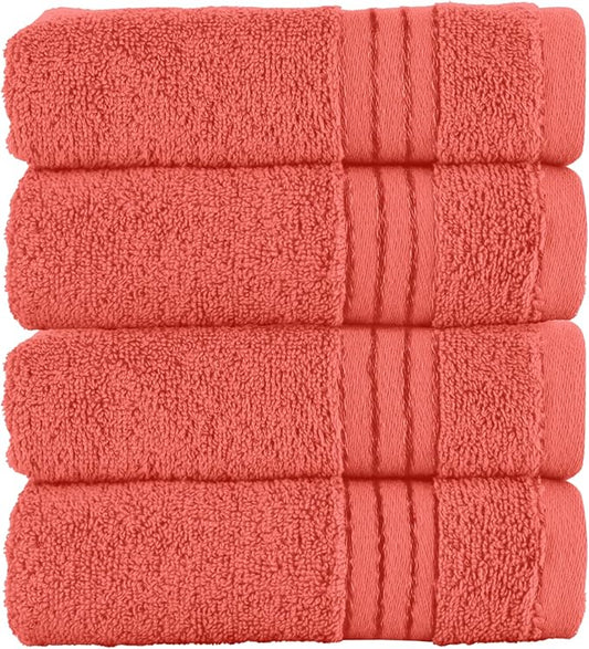 Elegant Comfort Premium Turkish Cotton 4 Pack Hand Towel Set - 16 x 28 inch, Luxurious Hotel Spa Quality 100% Turkish Cotton 4PC Hand Towel Set - Highly Absorbent - Soft Bathroom Towels, Coral