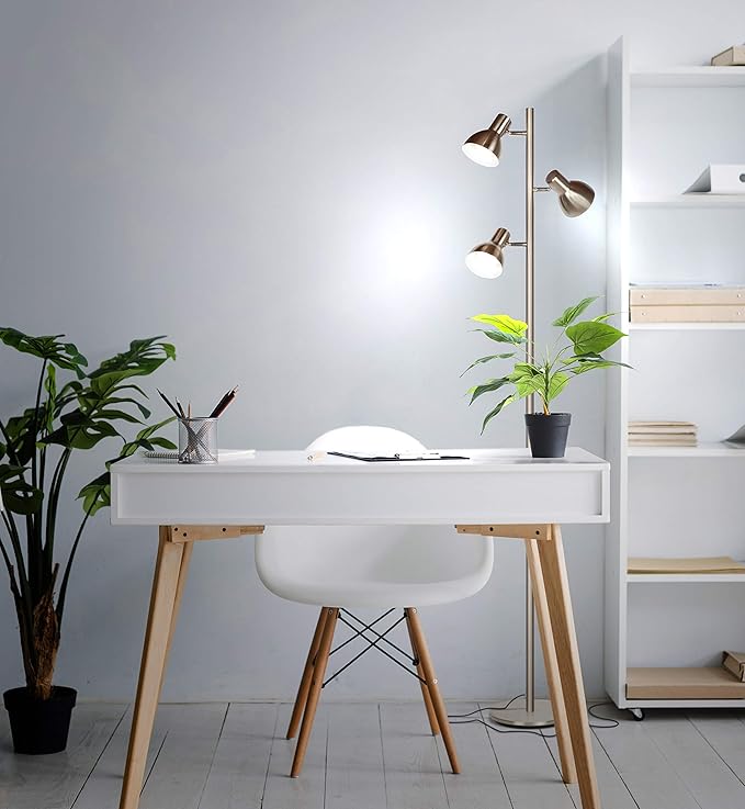 Brightech Ethan Dimmable Floor Lamp for Bedroom Reading & Living Room Decor - Modern LED Tall Tree Lamp for Offices - Nickel