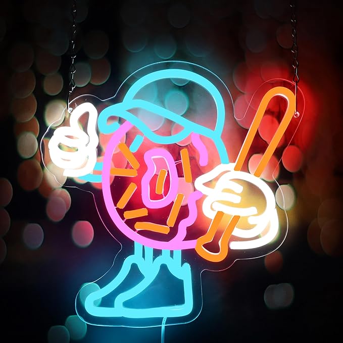 Donut Baseball Neon Sign Base Ball Donut Neon Light Donut LED Neon Sign for Sport Fan Club Wall Decor Dimmable LED Neon Light for Bar Restaurant Music Concert Man Cave Game Room Wall Art 11.8"×11.8"