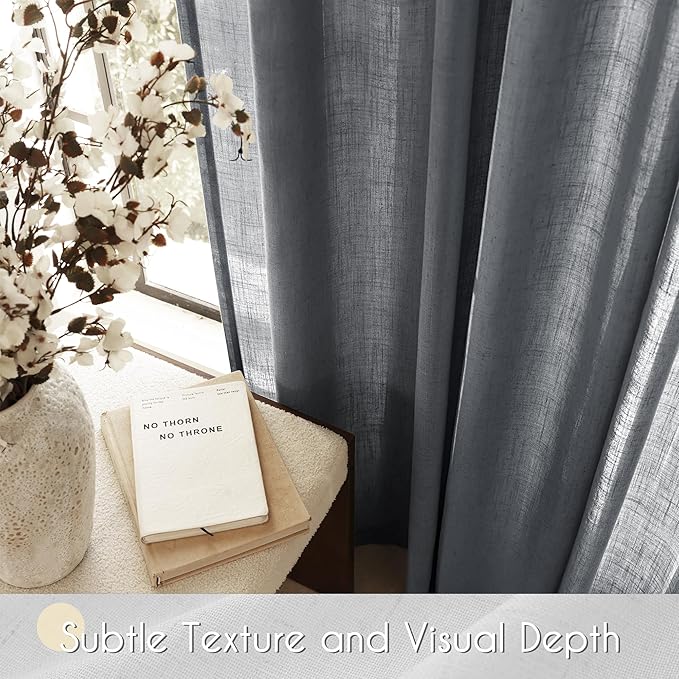Dark Gray Curtains for Living Room Back Tab Modern Farmhouse Semi Sheer Gray Curtains 90 inches Long 2 Panels Set Muted Neutral Window Curtain for Dining Room Bedroom 52x90