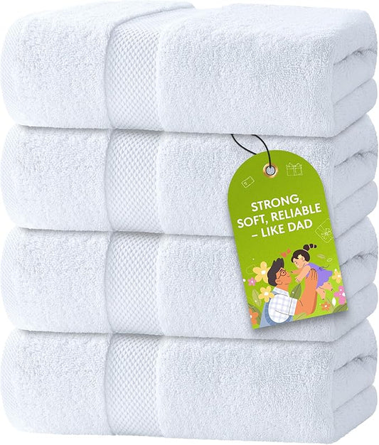 White Classic Luxury Bath Towels Set of 4 Large - 700 GSM Turkish Cotton Ultra Soft Bath Towels 27x54 | Highly Absorbent and Quick Dry | Hotel Towels for Bathroom Luxury, Plush Shower Towels, White