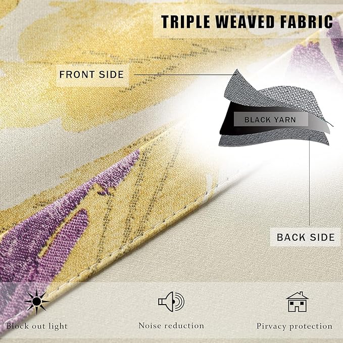 Leeva Purple Curtains for Sliding Door, Tropical Style Leaves Macaw Printing Blackout Window Treatment, Decor Grommet Drapes for Living Room, 1 Piece, 100 x 84
