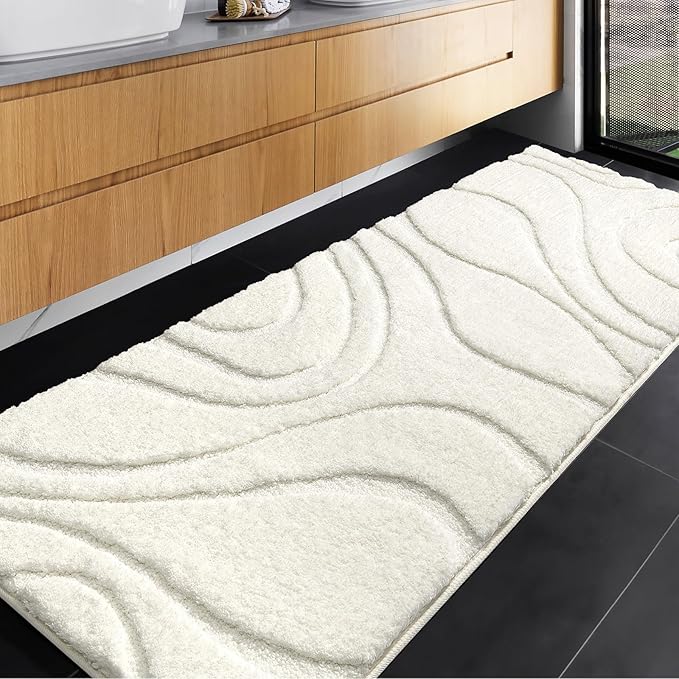 DEXDE Bathroom Rugs Runner 24 x 72 Inch,Extra Long Bathroom Rug Non-Slip,Machine Washable Bath Mats Rug,Cream White Soft Carpets for Floor, Tub and Shower, Home Decor Accessories