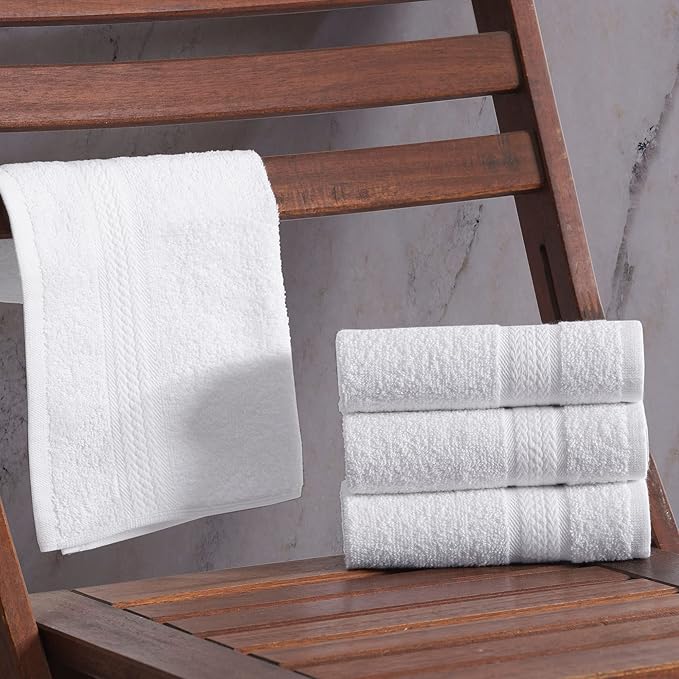 REGAL RUBY 4 Pieces White Washcloths Bath Linen Set Quick-Dry, Highly Absorbent, Soft Feel Towels, Premium Quality Flannel Face Cloths
