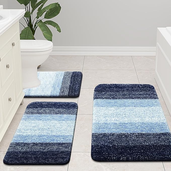 Arotive Microfiber Bathroom Rugs, Shaggy Soft and Absorbent Bath Rug, Non-Slip, Thick Plush Machine Washable Dry Bath Mats for Bathroom, Tub and Shower, 70x46, Blue