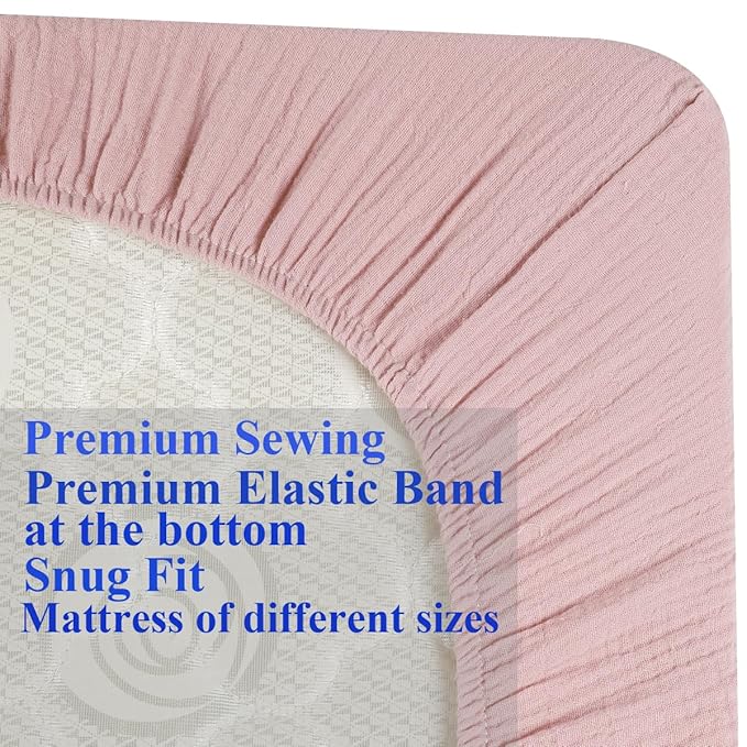 Muslin Square Playard/Playpen Fitted Sheets, Perfect for 36 X 36 Inch Portable Playard Soft 100% Cotton Beige & Blush