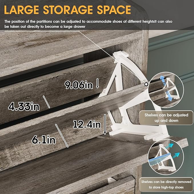 Maupvit Shoe Storage Cabinet with 3 Flip Drawers, Freestanding Organizer with Metal Legs for Entryway, Narrow Shoe Rack Cabinet, Light Rustic Oak
