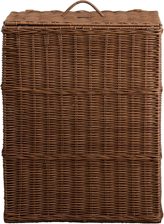 Joseph Rectangular Woven Laundry Hamper with Lid - Durable Resin Wicker Storage Basket for Clothes (Espresso Brown, 17.3x13.8x23.6 in)